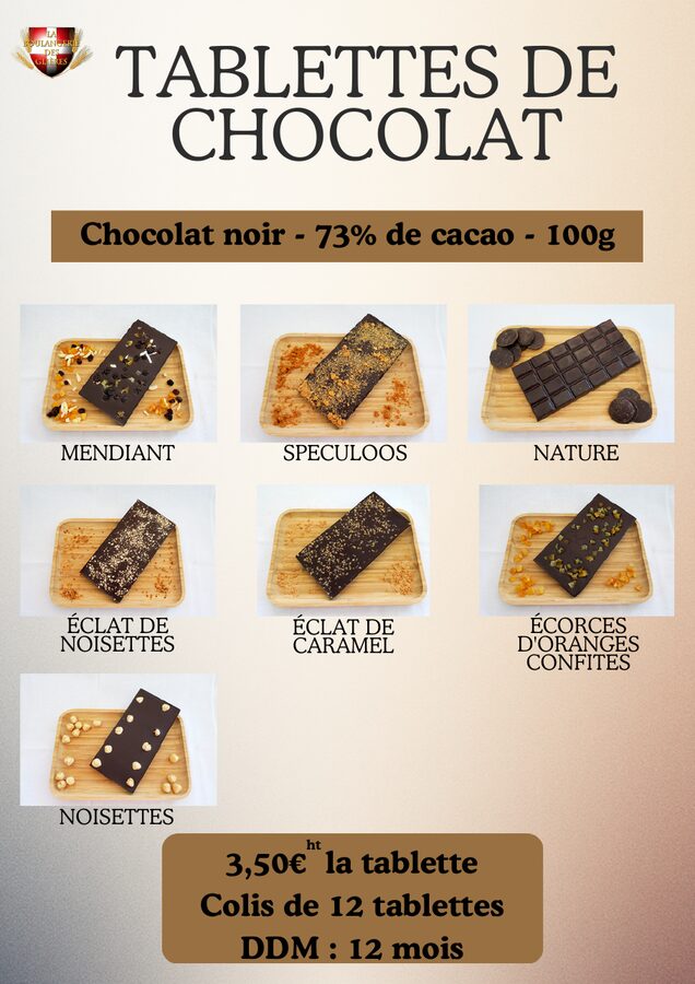 Tablette chocolat noir 73% - Mendiant